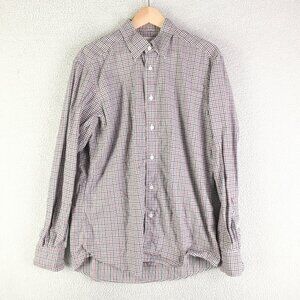 Ermenegildo Zegna Shirt Mens Large Gray Red Check Plaid Button Up Long Sleeve